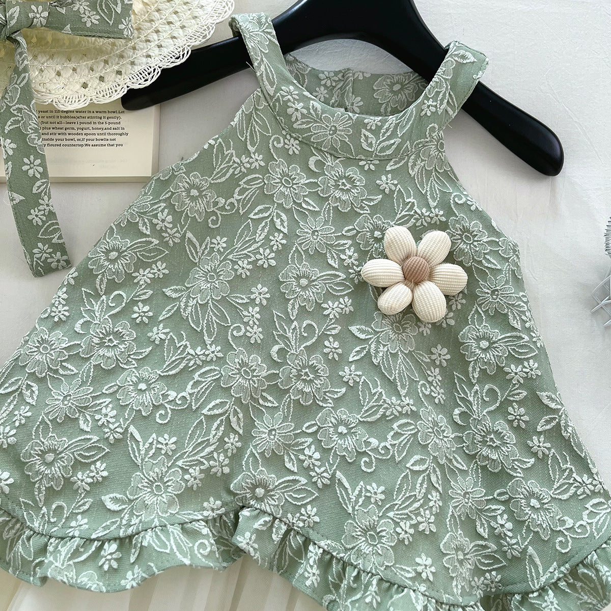 Children's Korean Style Fashionable Retro Bow Jacquard Mesh Children's Dress