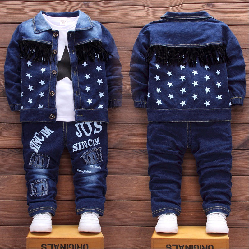 Children's Clothing Korean Denim Infant Fashion Three-piece Children's Suit