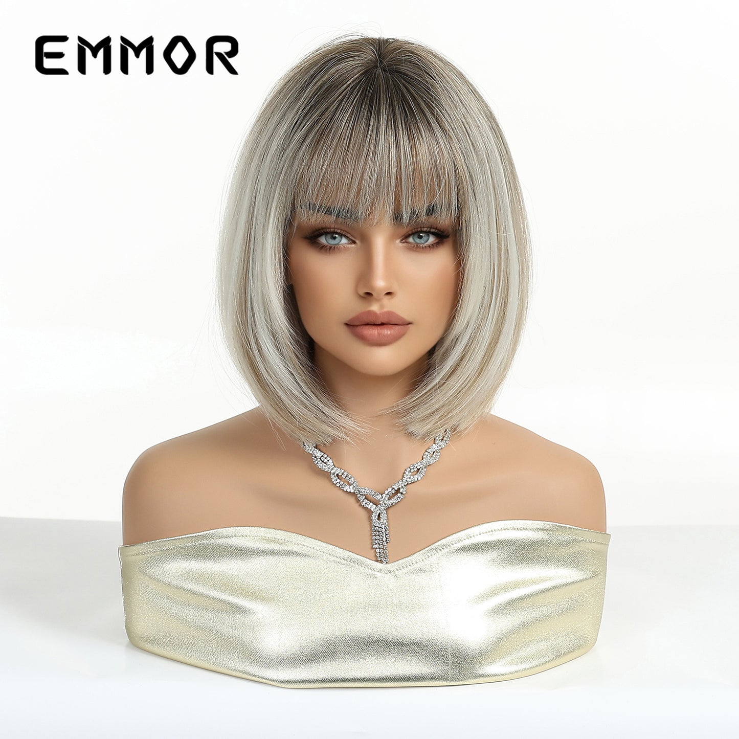 Bangs Gradient Gray White Fashion Female Wig Short Straight Hair