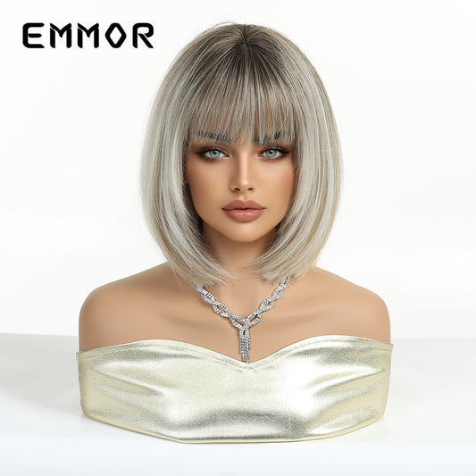 Bangs Gradient Gray White Fashion Female Wig Short Straight Hair
