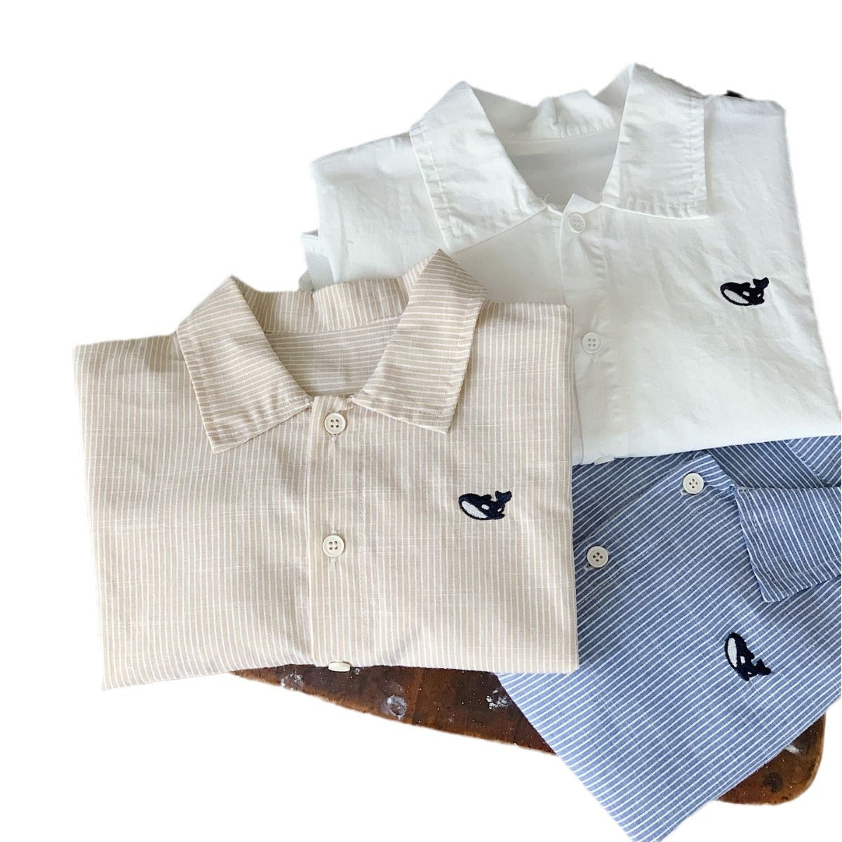 Children's Spring Small Fish Embroidered Cardigan Long Children's Shirt