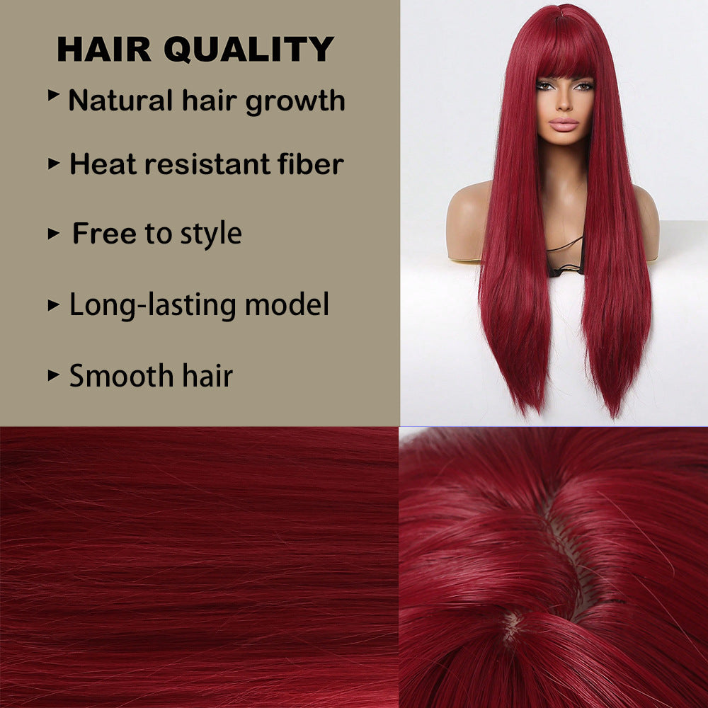 Women's Daily Dark Green Hair Bangs Full Top Chemical Long Straight Wig