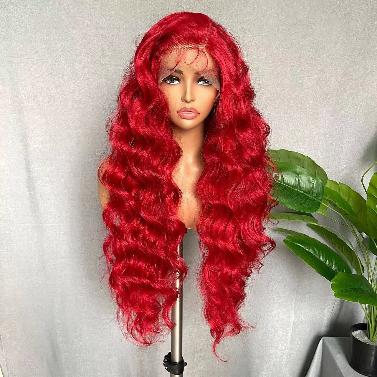 Front Lace Red Curly Hair Big Wave Fluffy Wig Long Curls
