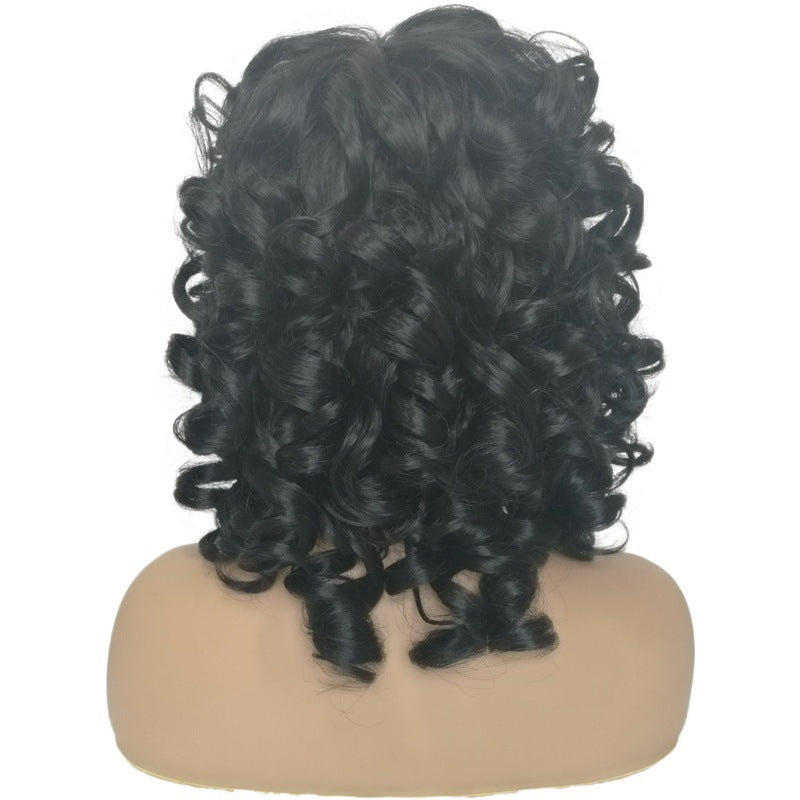 Women's Black Curly Hair Fiber Bangs One Wig Long Curls