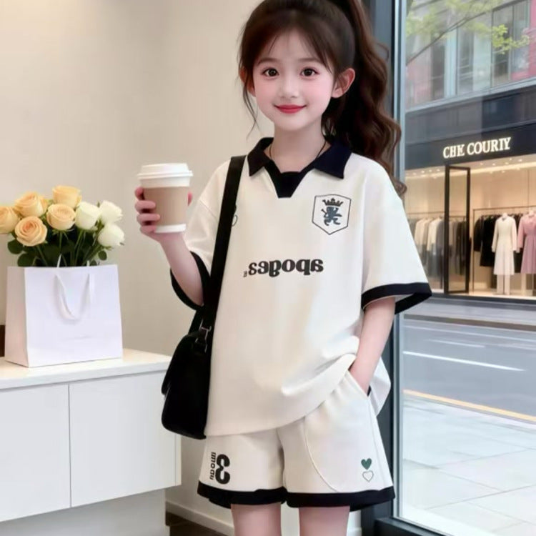 Children's Sports Preppy Style Summer Short-sleeved Shorts Wear Children's Suit