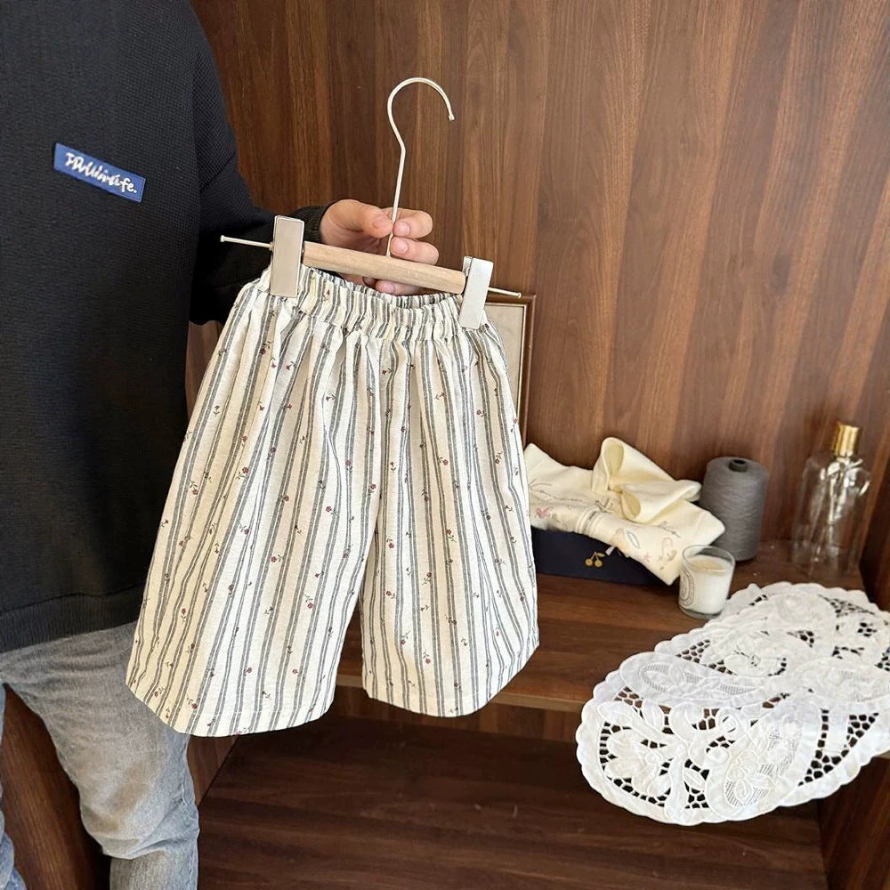 Cotton Linen Vertical Striped Casual Summer Children's Pants