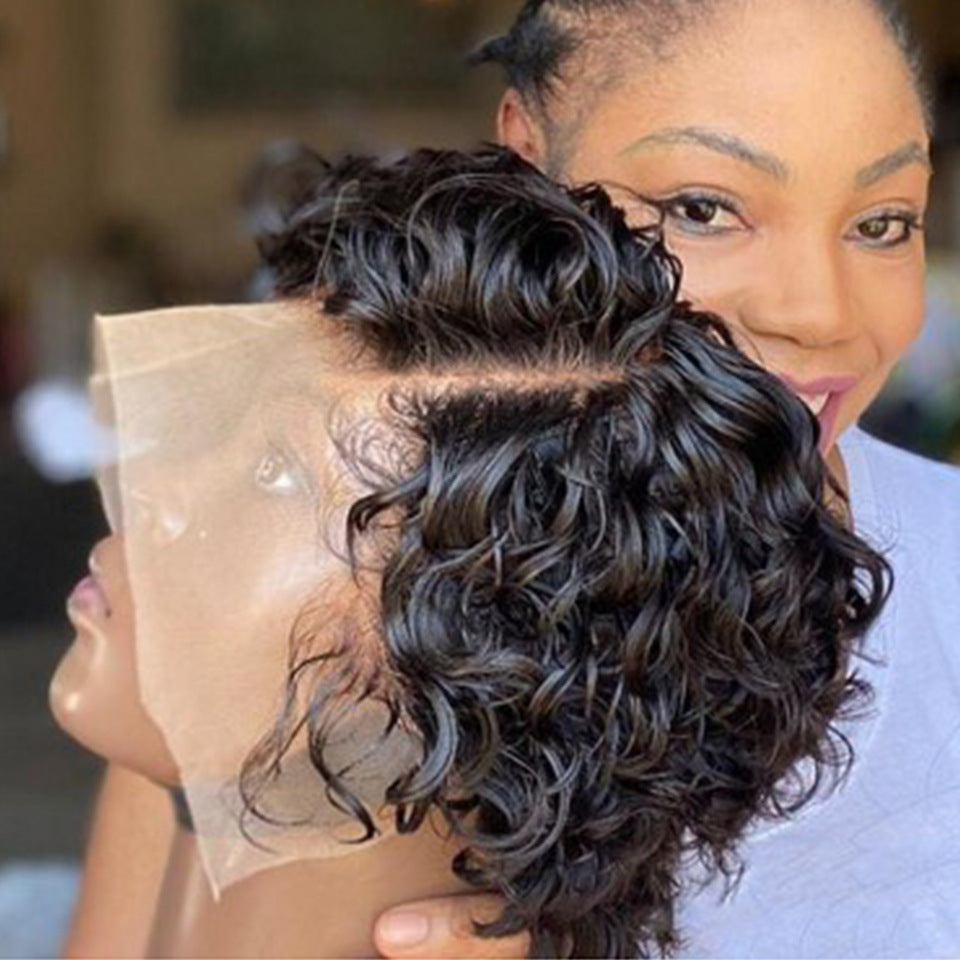 Curly Front Lace Human Wigs Headgear Real Hair Wig