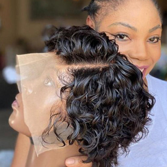 Curly Front Lace Human Wigs Headgear Real Hair Wig