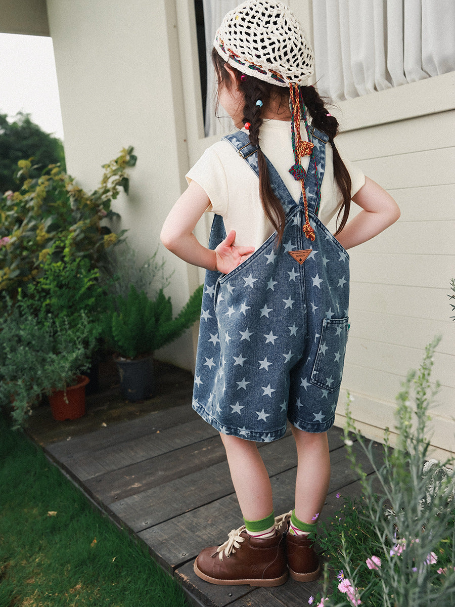 Overalls Summer Mountain Pure Retro Printed Denim Children's Pants