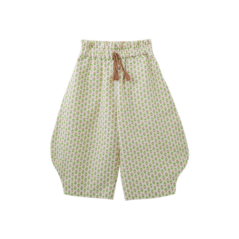 Woven Summer Thin Vintage Floral Ankle Banded Cute Children's Pants