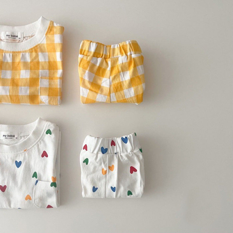Refreshing Cotton Short Sleeve Summer Love Children's Suit