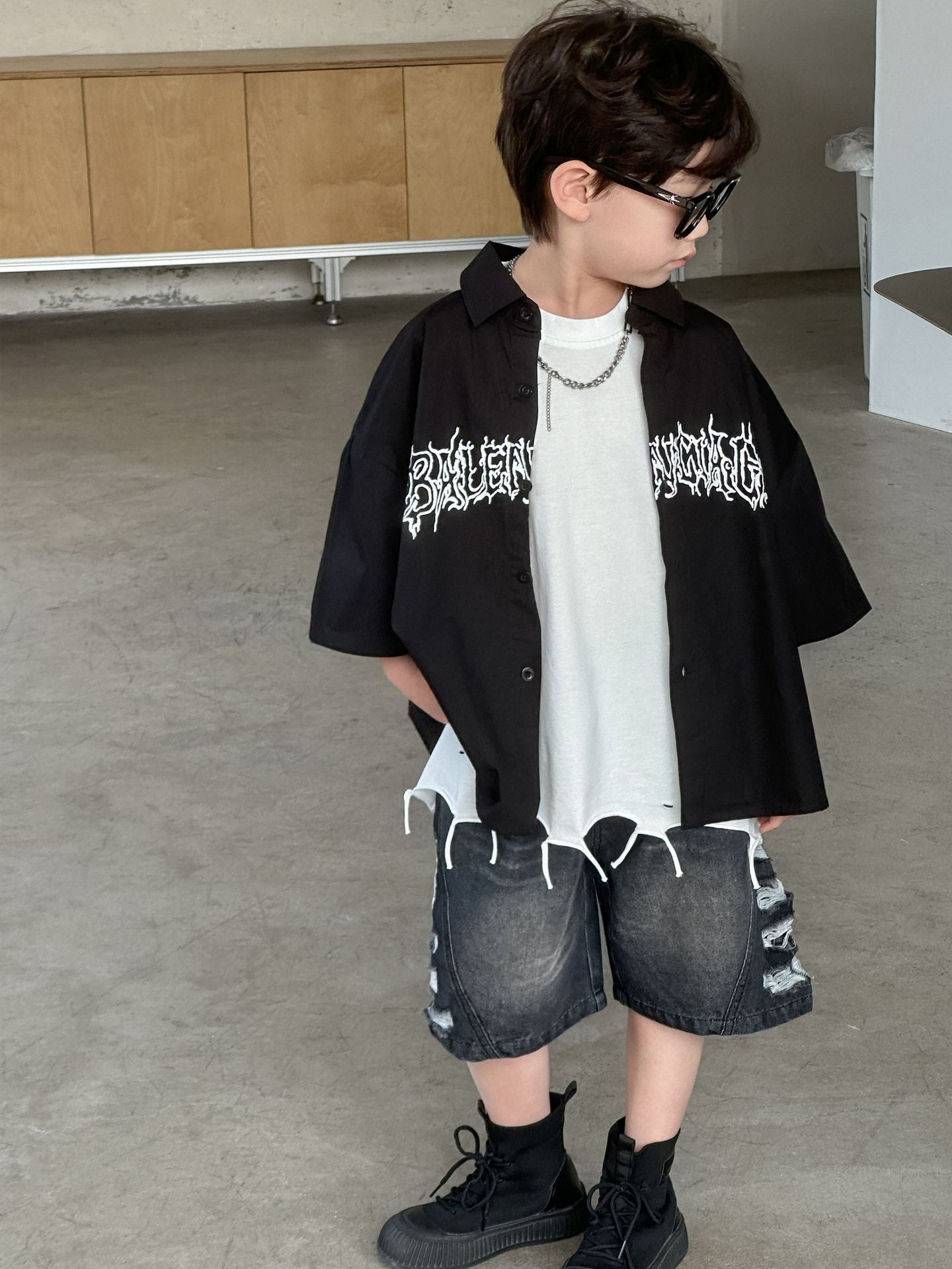 Children's Thin Short-sleeved Clothing Boy's Casual Small Medium Tops Children's Shirt