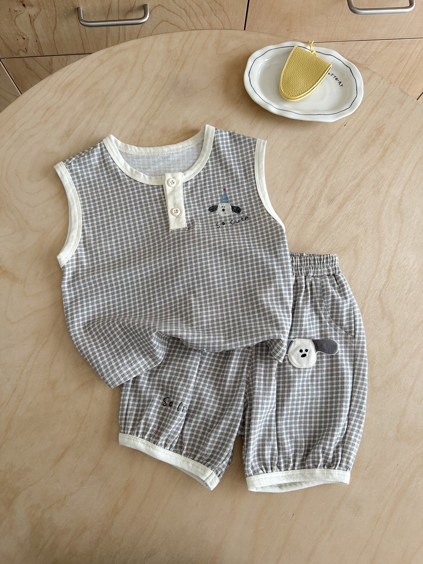 Children's Boy Summer Infant Toddler Plaid Sleeveless Vest Thin Children's Suit