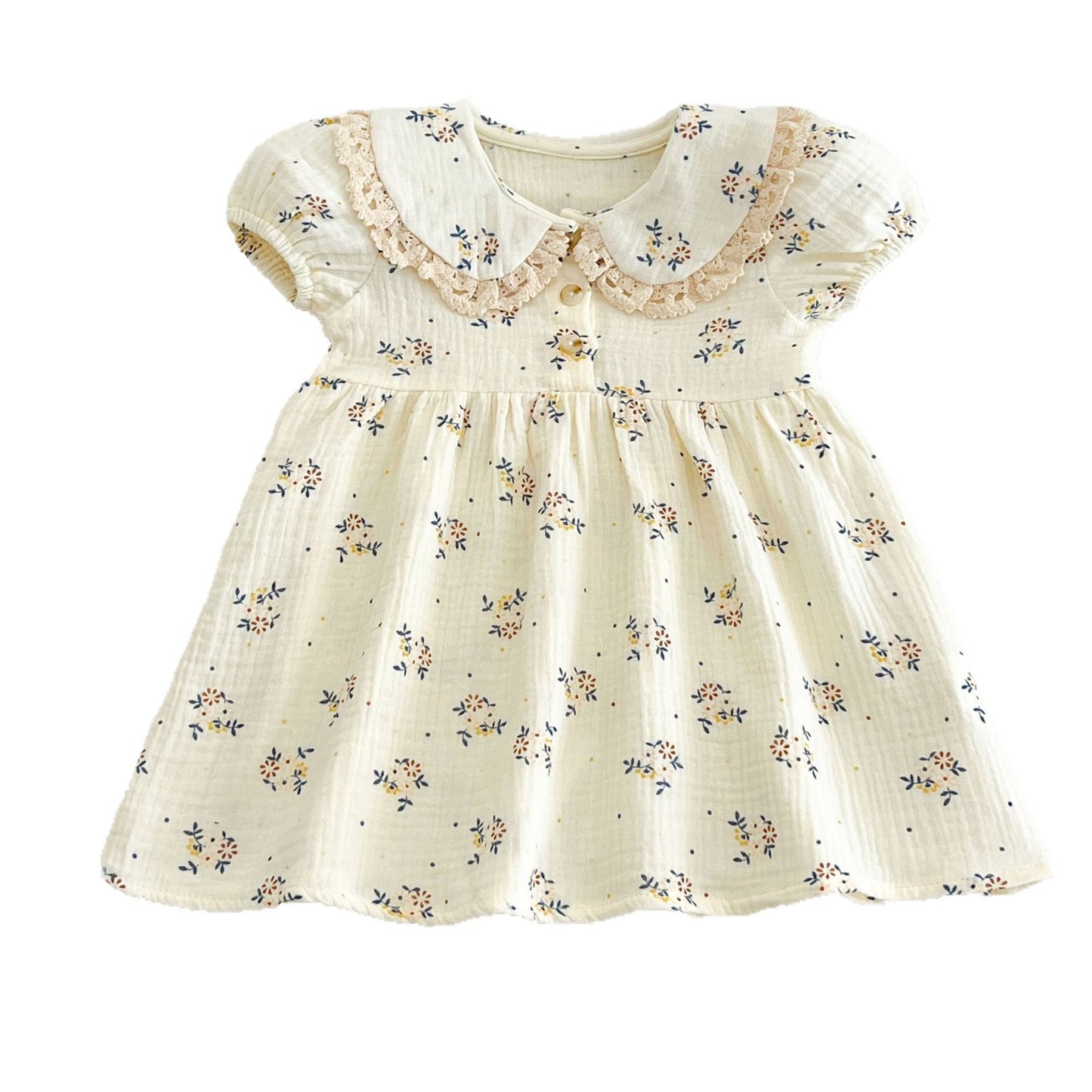 Style Cotton Printed Lace Lapel Soft Children's Dress