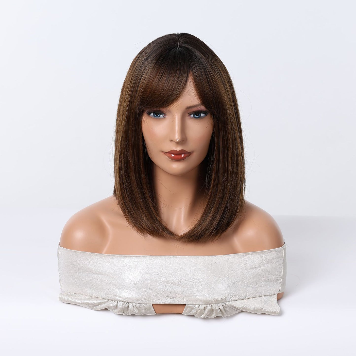 Elegant Female Gradient Gray Brown Shoulder Wig Short Curly Hair