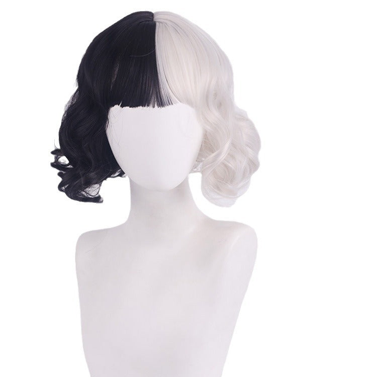 Black White Witch Color Matching Small Short Long Straight Wig