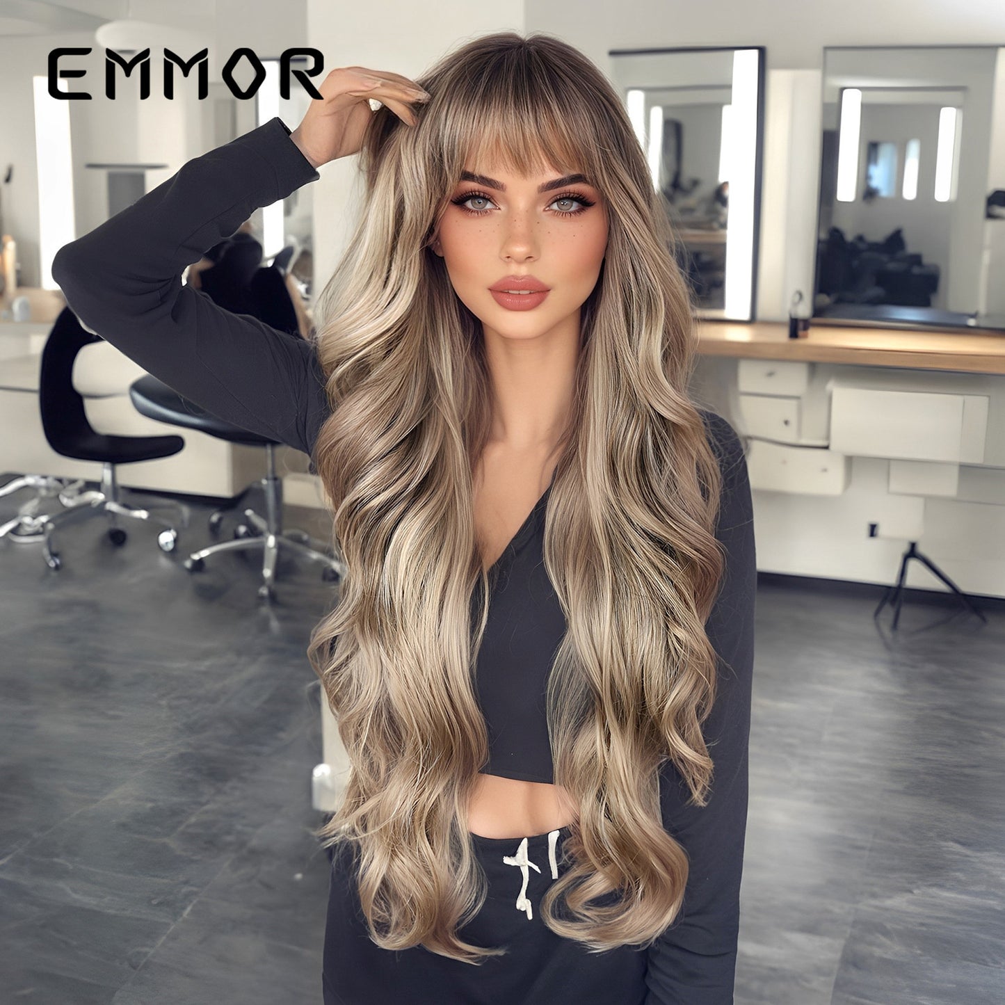 Women's Dark Brown Big Wave Fashion Curly Full Hair Wig Long Curls