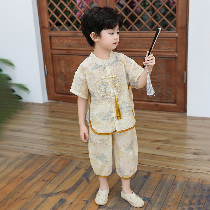 Children's Style Summer Han Chinese Costume Two-piece Children's Suit
