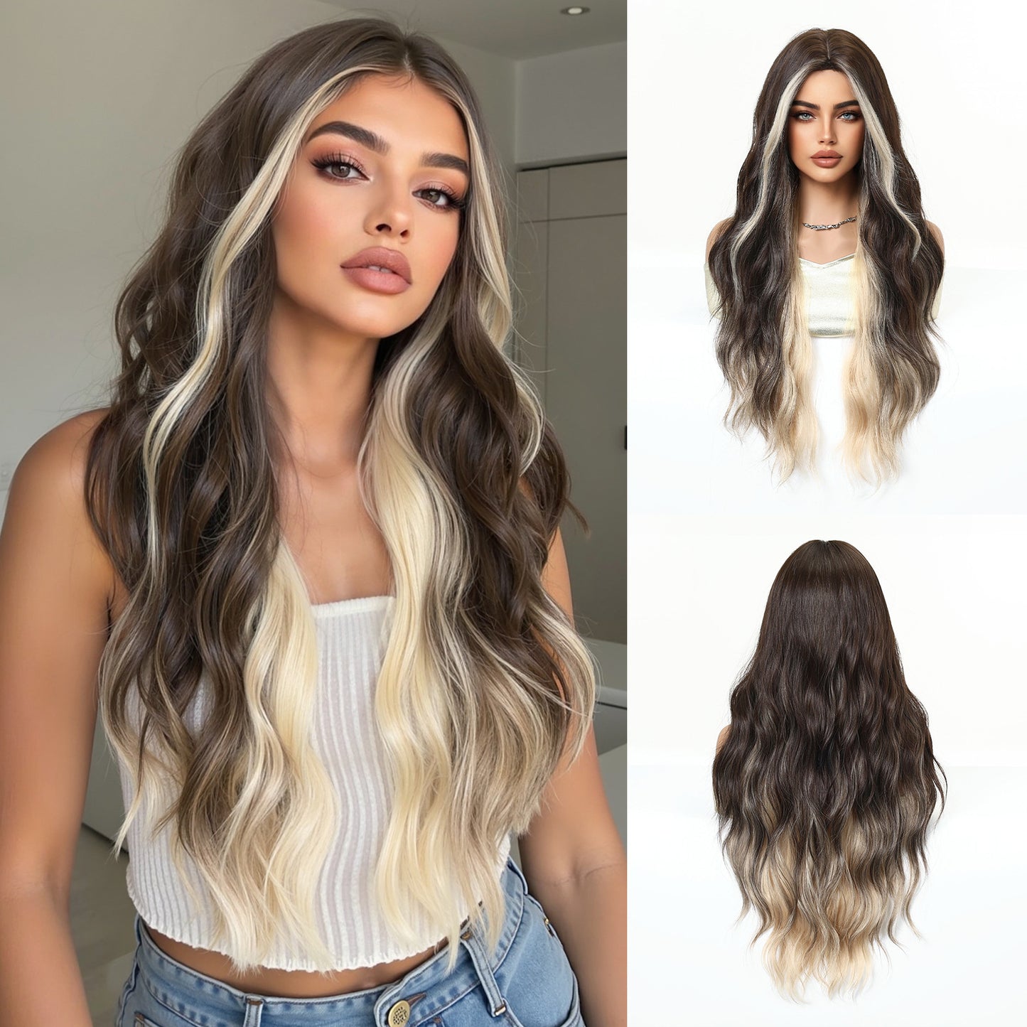 Medium Gradient Brown Curly Hair Big Wig Long Curls