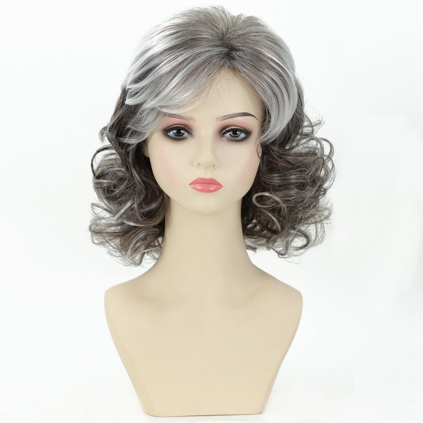 Fashion Female Gray Gradient Synthetic Wigs Wig Short Curly Hair