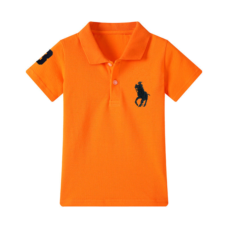 Children's Summer Solid Color Polo Collar Medium Size Shirt Trendy Children's T-shirt