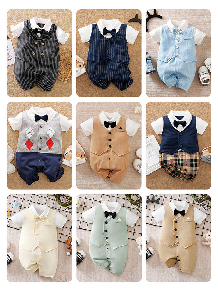 Children's Class Clothes Born One Year Old Gentleman Short Sleeve Rompers Jumpsuit, Climbing Suit
