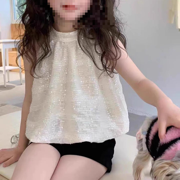 Western Style Sequins Vest Summer Clothes Temperament Classic Strap Top Children's Suit