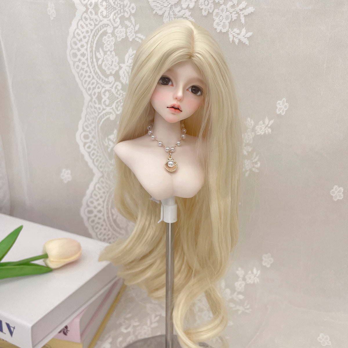 Silk Mid-length Long Curly Hair Embryo Head Cover Can Be Cos Wig