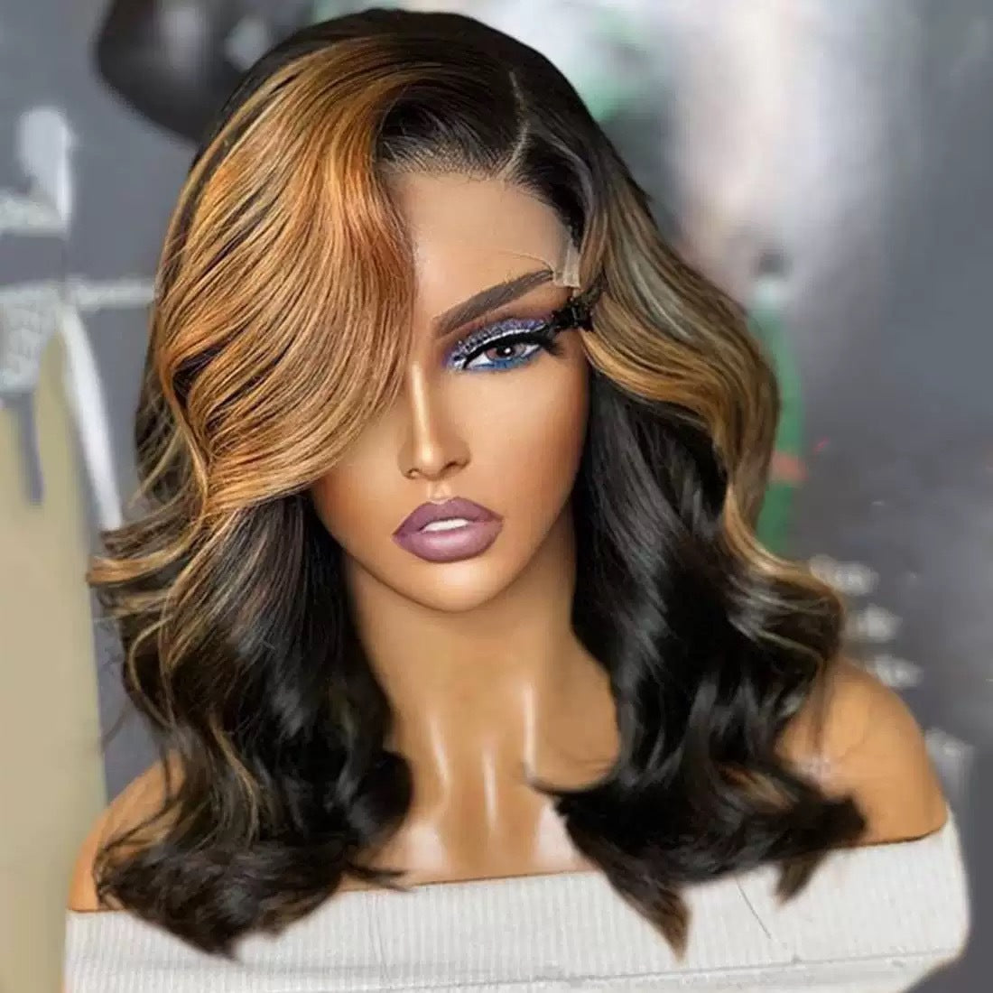 Women's Front Lace Small Highlight Gradient Fluffy Natural Fashion Wig Short Curly Hair