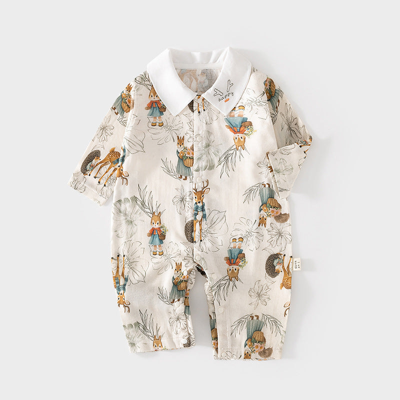 Gauze Jumpsuit Summer Long-sleeved White Collar Romper Air Conditioning Jumpsuit, Climbing Suit