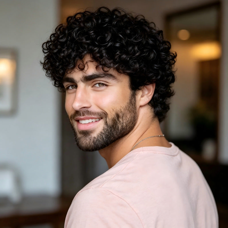Women's & Men's African Small Head Cover Wig Short Curly Hair