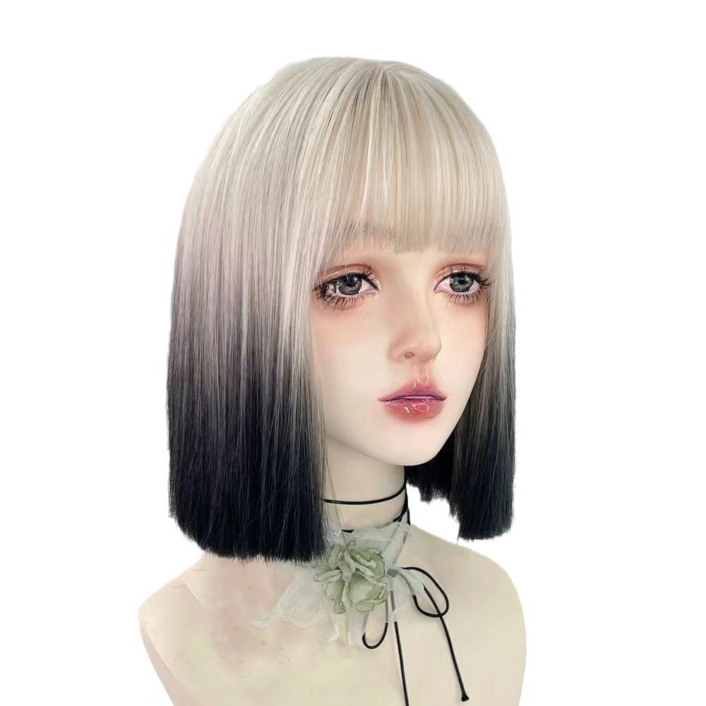Coney Black Platinum Gradient Asian Culture Female Light Wig Short Straight Hair