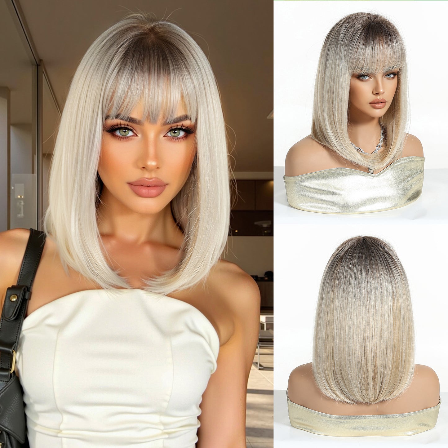 Female Summer Hair Natural Mid-length Fashion Air Bangs Long Straight Wig