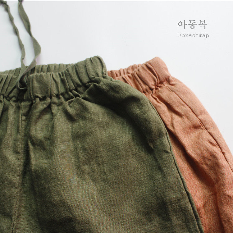 Children's Spring Linen Trousers Korean Style Solid Color Loose Casual All Children's Pants