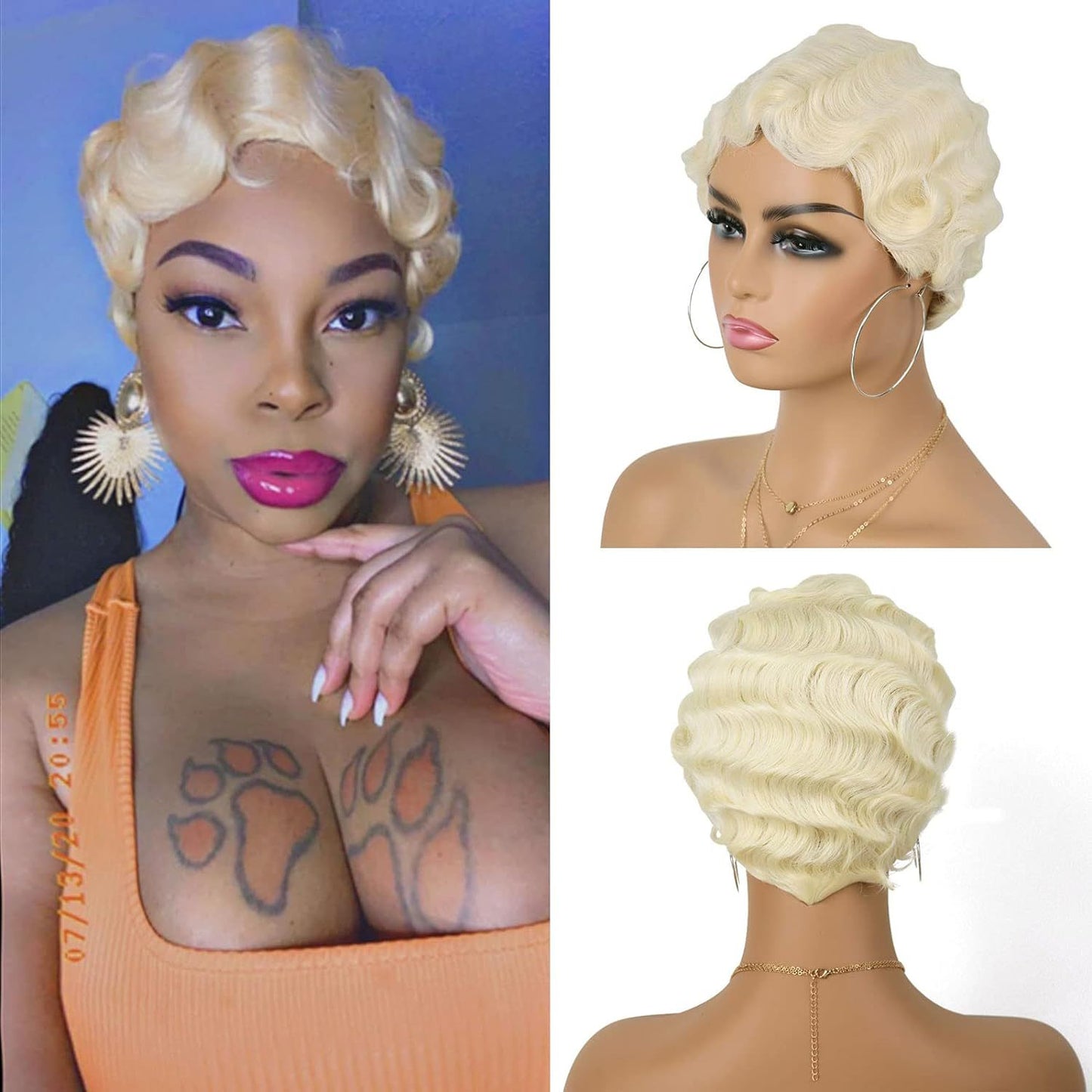 Generation Vintage Hand Push Water Ripple Simulation Wig Short Curly Hair