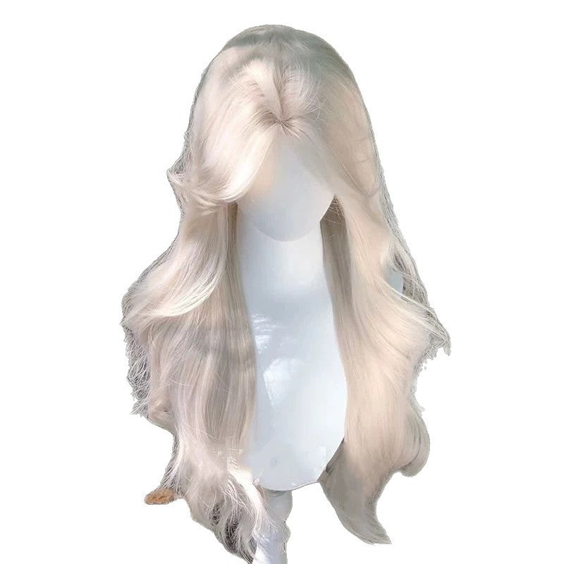 Smoky Gray Female Bangs Curly Hair Japonica Rice Natural Wig Long Curls