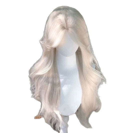 Smoky Gray Female Bangs Curly Hair Japonica Rice Natural Wig Long Curls