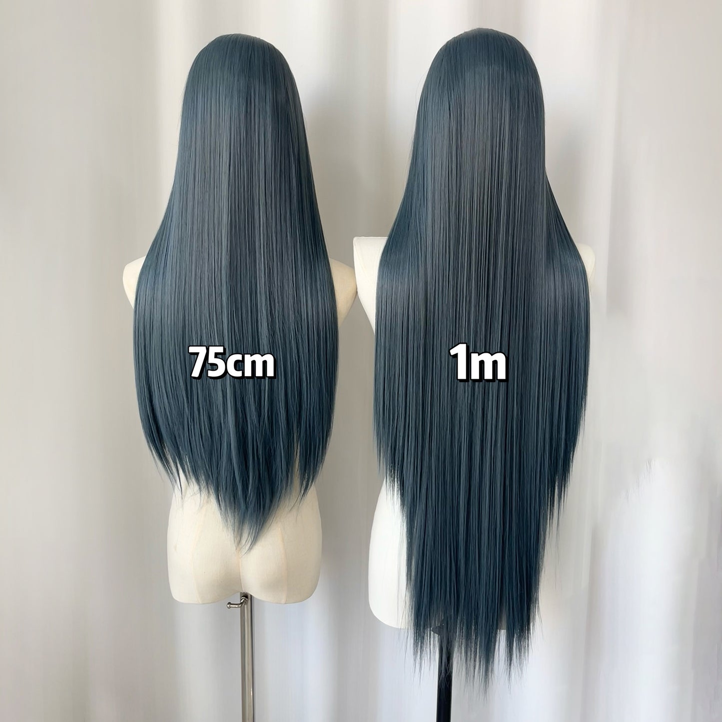 Universal Blue Color Head Cover Hand Crochet Embryo Forehead Lace Long Straight Wig