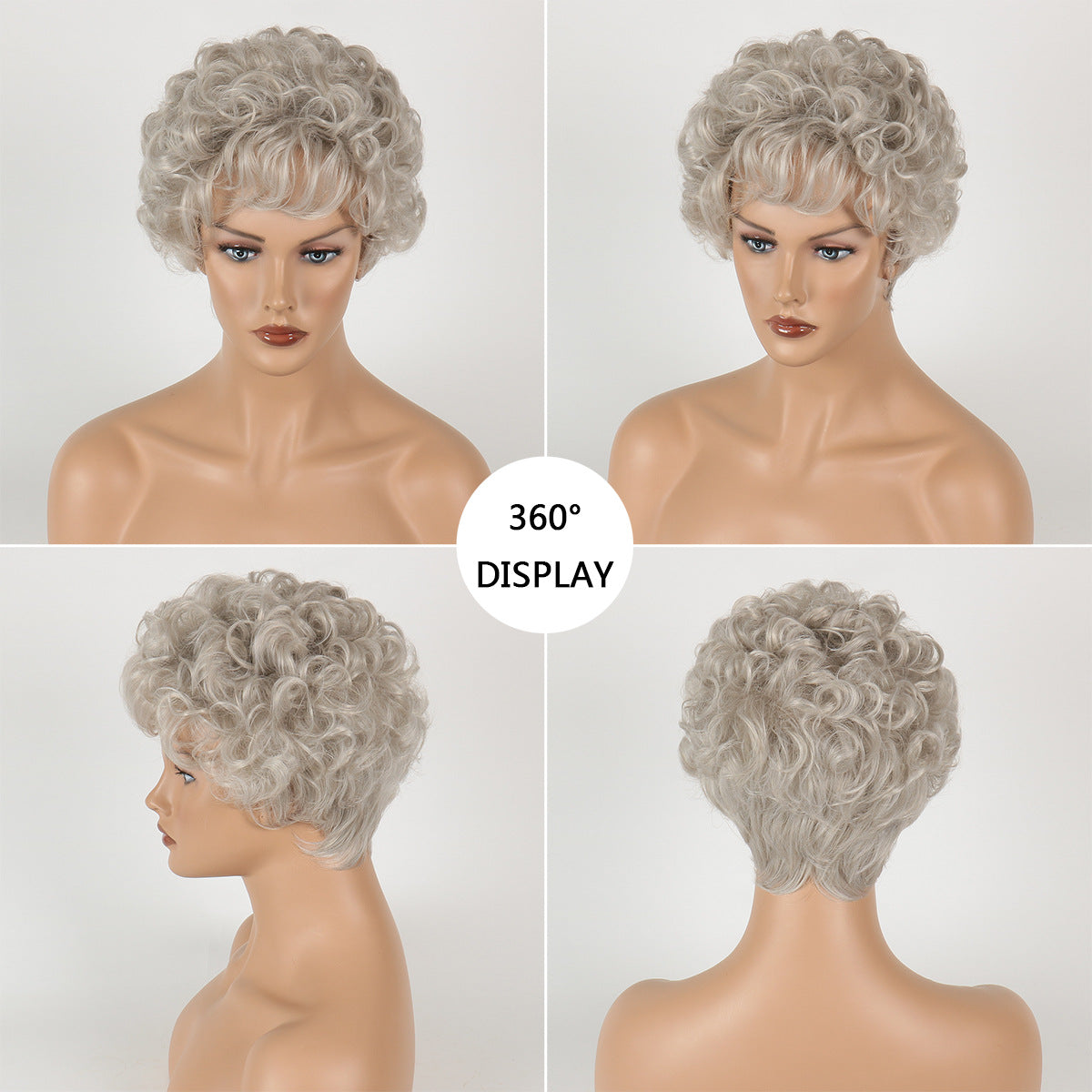 Beige Female Daily Style Rose Net Wig Short Curly Hair