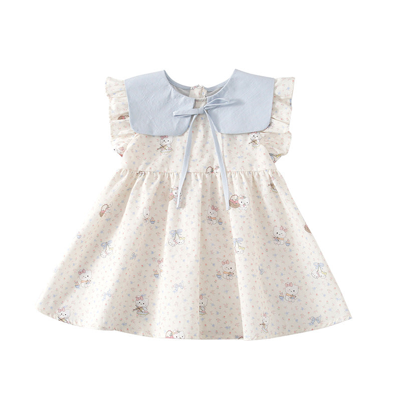 Children's Shirt Floral Flying Sleeve Princess A- Children's Dress