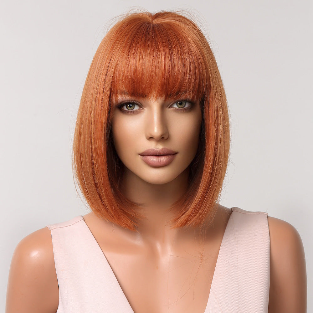 Female Fiber Summer Natural Color Head Wig Short Straight Hair