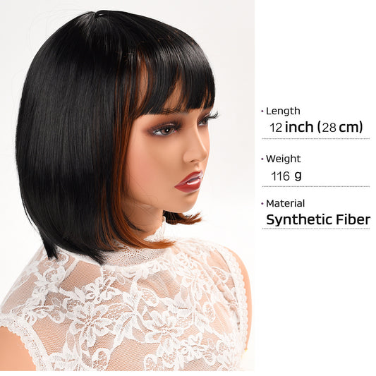 Women's Fashion Synthetic Wigs Mixed Color Bangs Wave Inner Wig Short Straight Hair