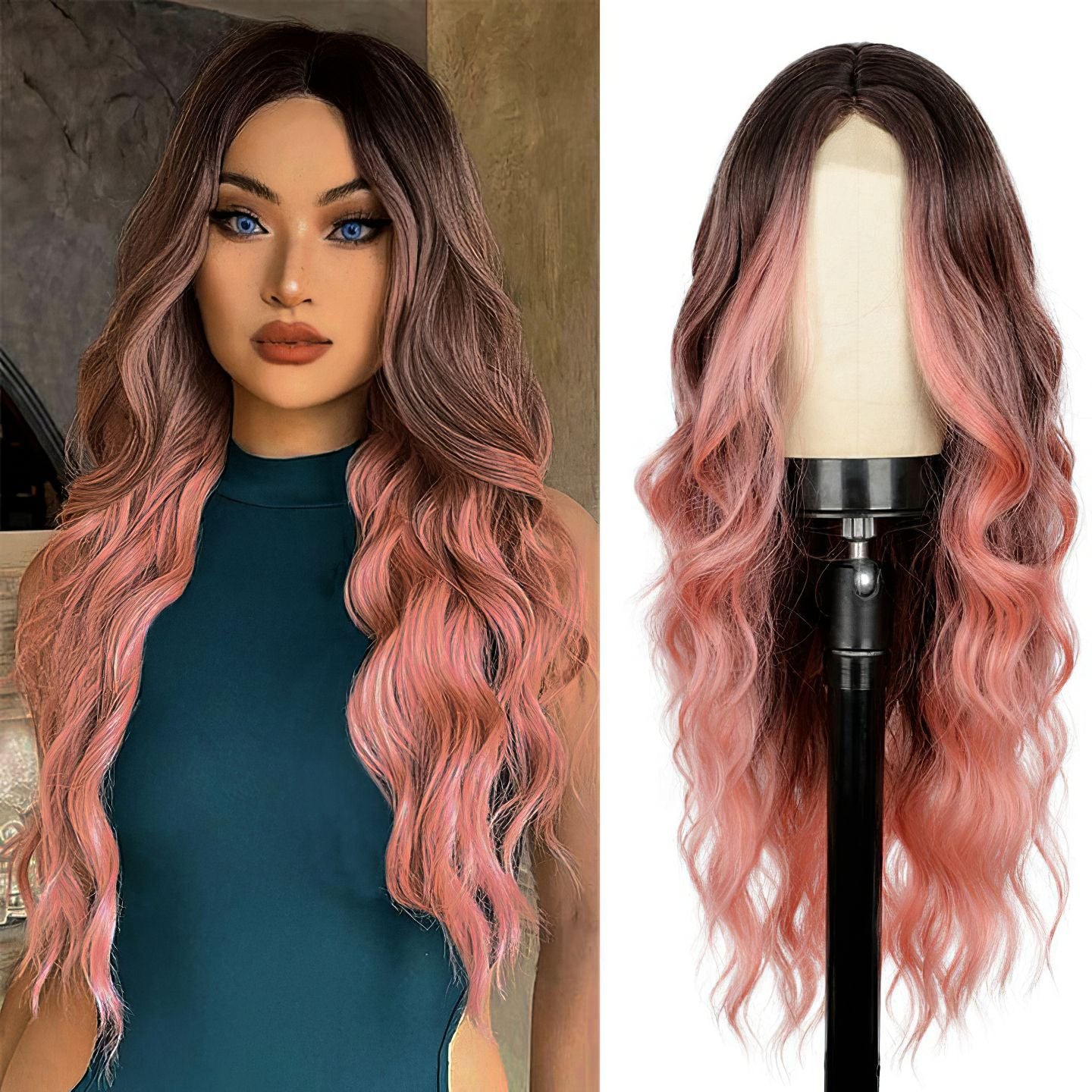 Lace Medium Small Highlight Curly Hair Synthetic Wig Long Curls