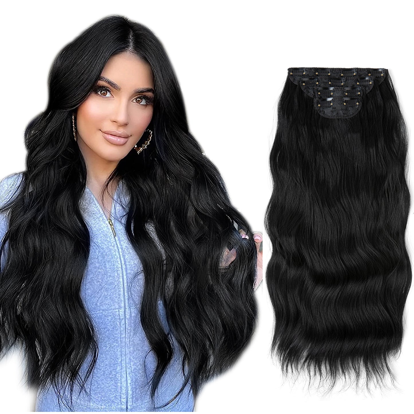 Women's Set Curly Hair Water Ripple One Piece Hairpiece Wig Long Curls