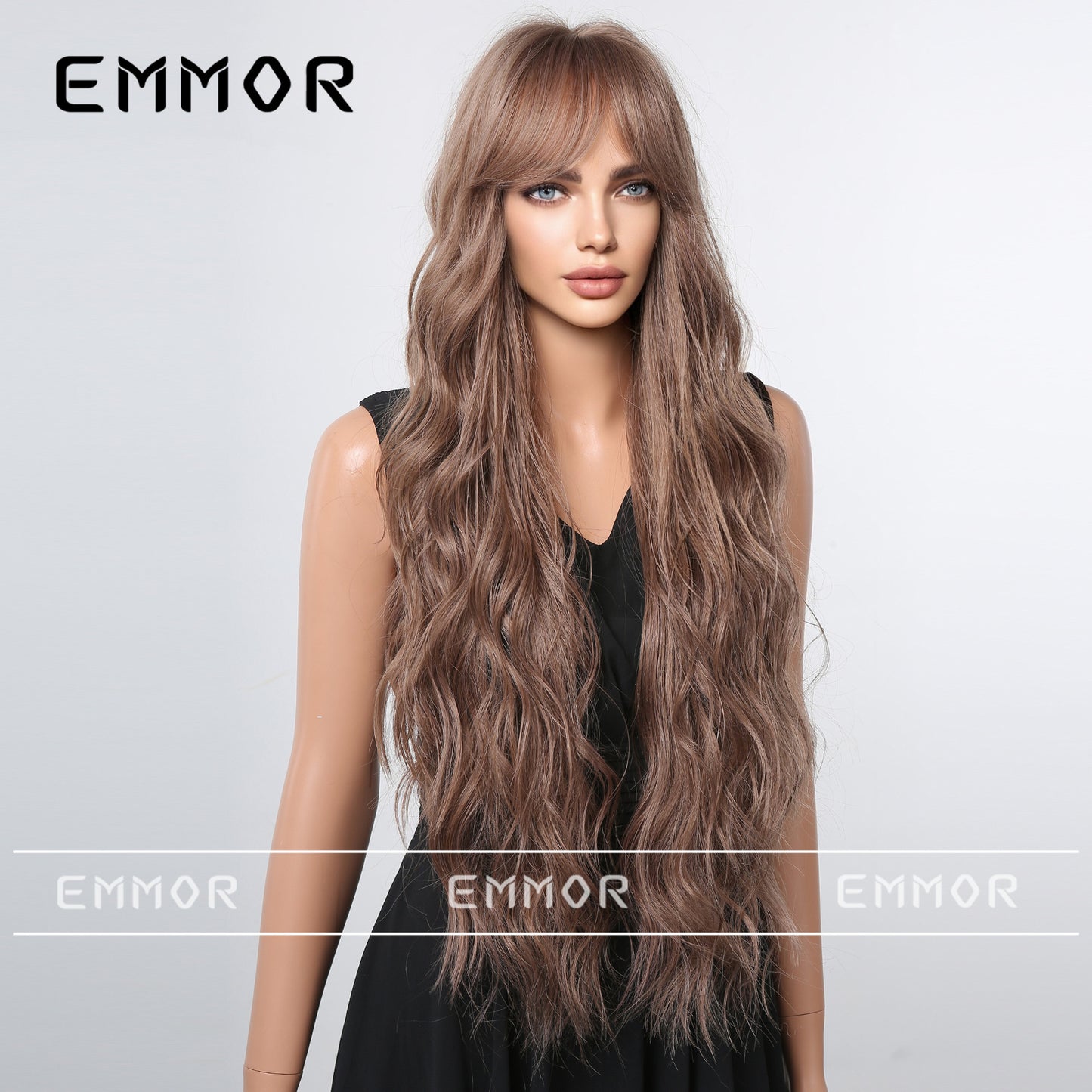 Broadcast Hair Bangs Brown Curly Big Wave Simulation Wig Long Curls