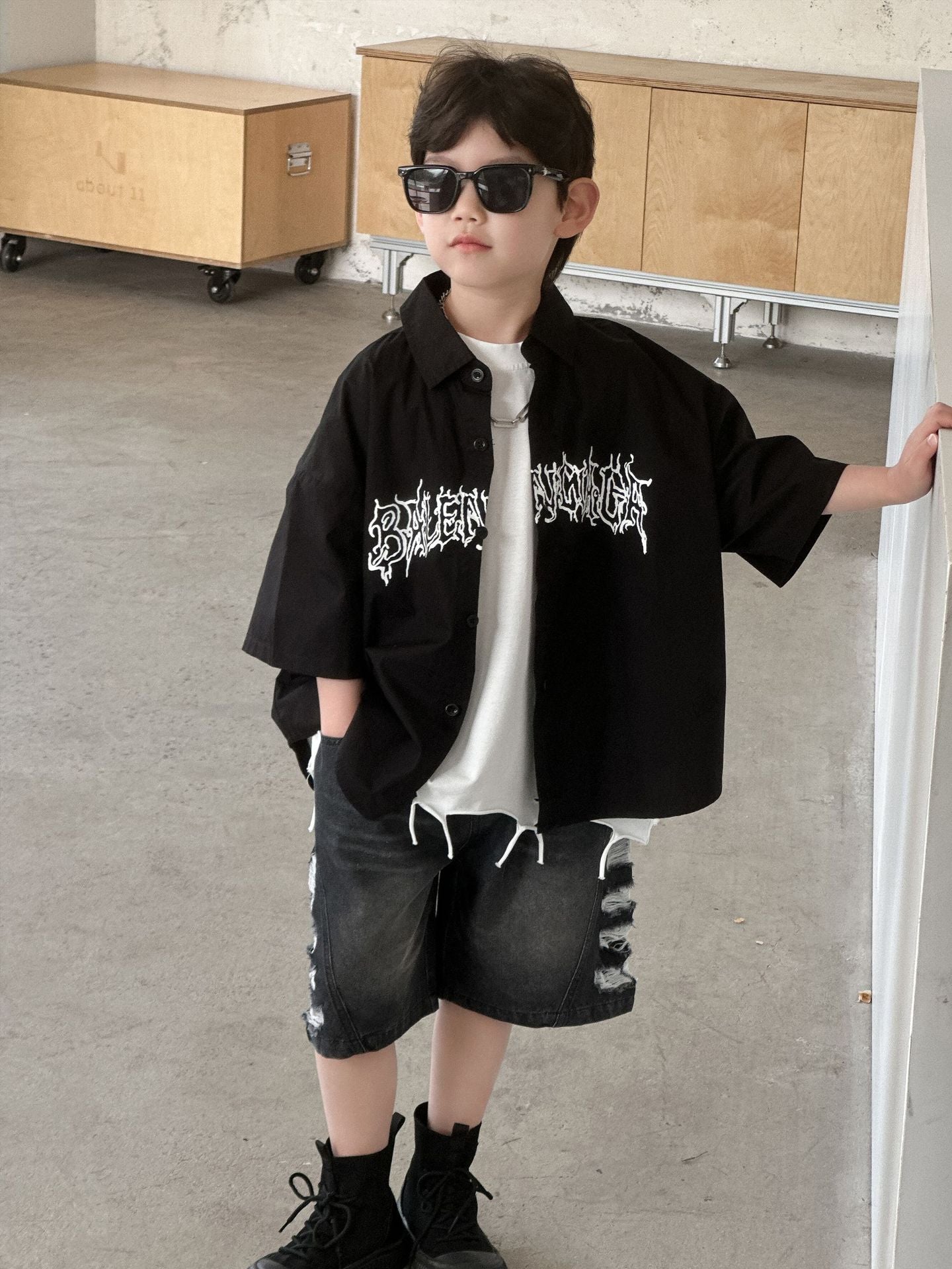Children's Thin Short-sleeved Clothing Boy's Casual Small Medium Tops Children's Shirt