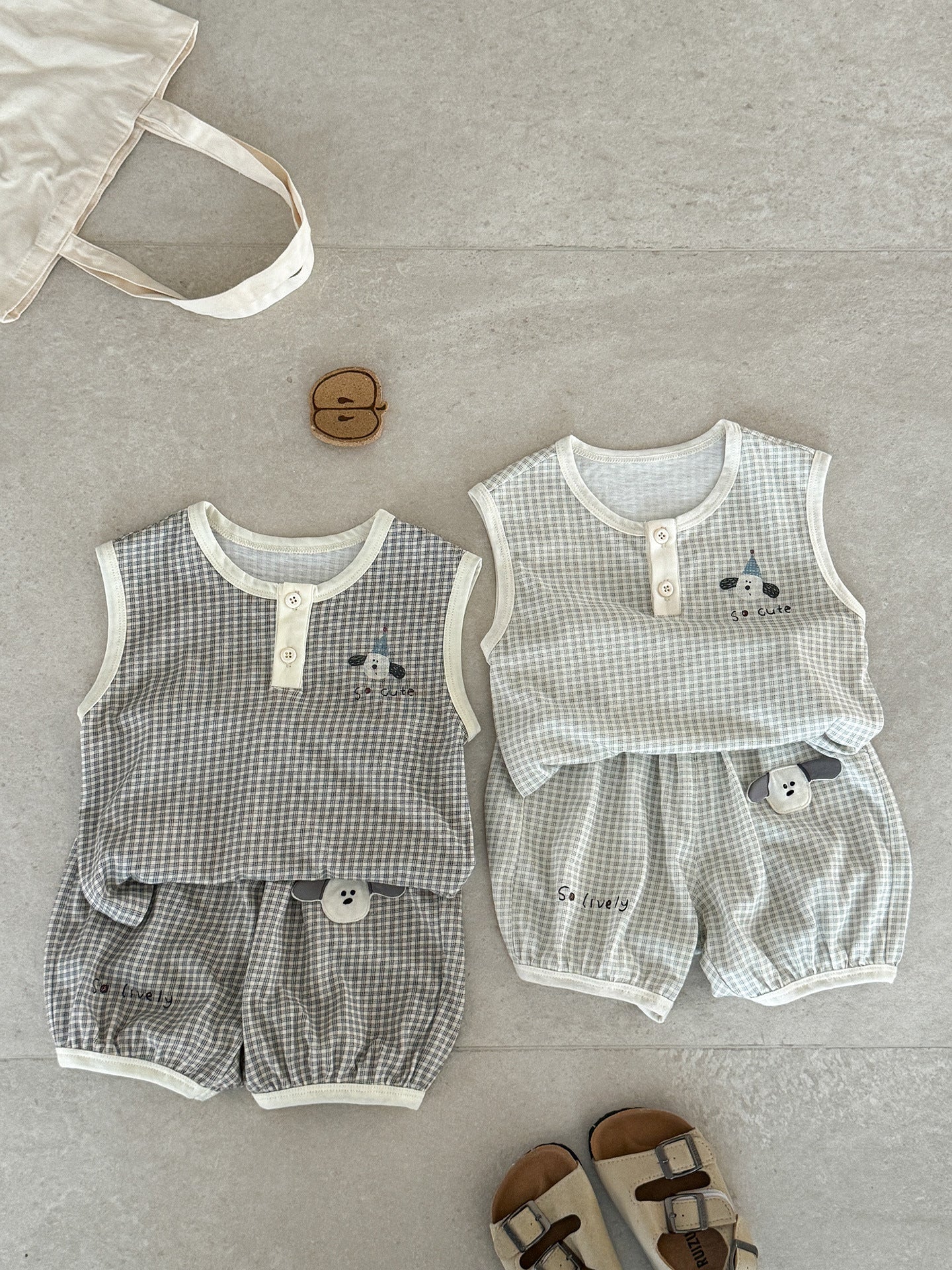Children's Boy Summer Infant Toddler Plaid Sleeveless Vest Thin Children's Suit