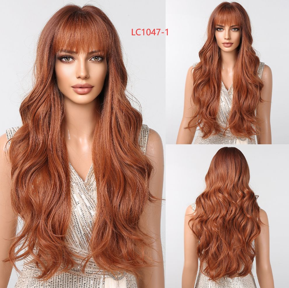 Red Female Curly Hair Rose Net Wig Long Curls