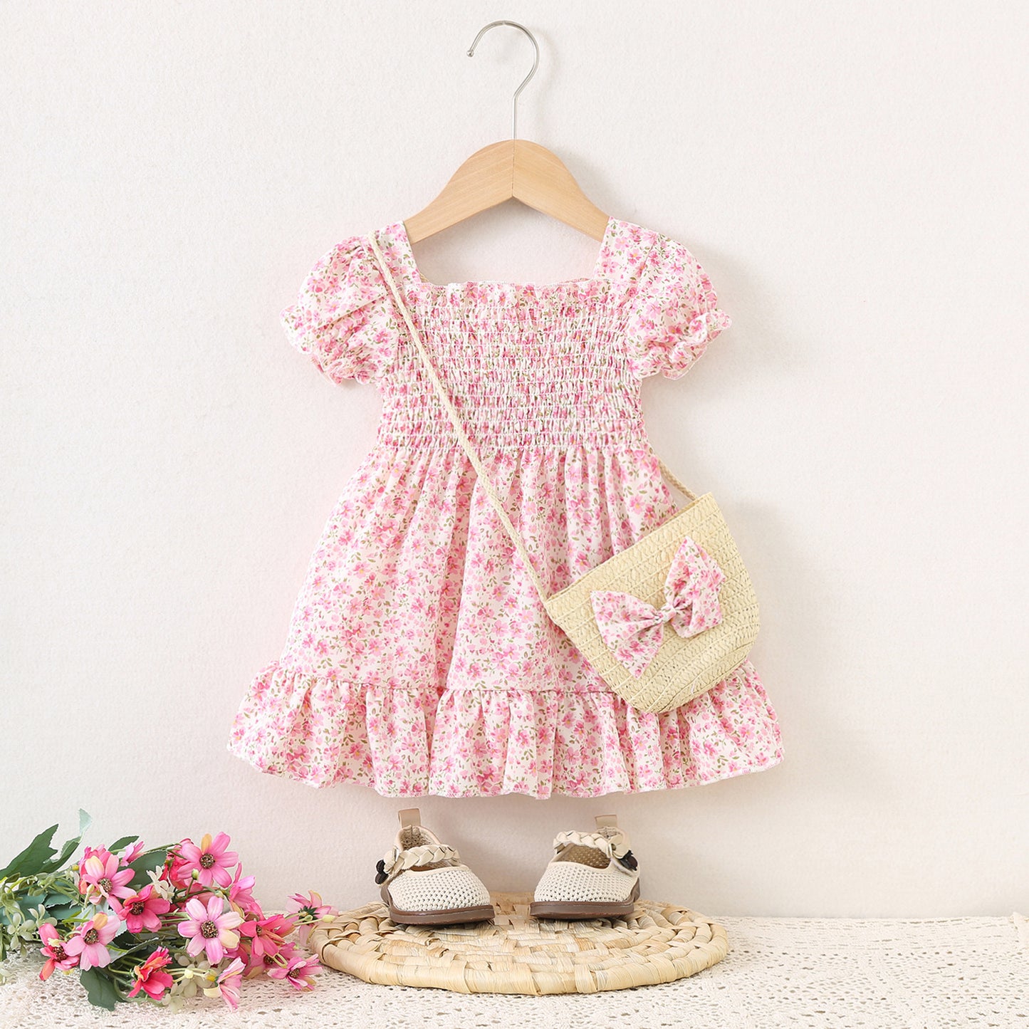 Children's Floral Summer Korean Style Fashionable Stylish Bubble Princess Children's Dress