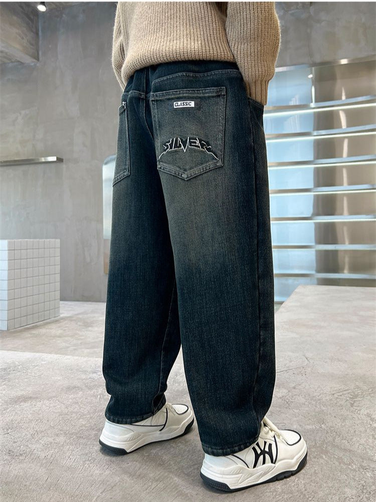 Medium Big Denim Daddy Loose Comfortable Domineering Cool Wild Children's Pants
